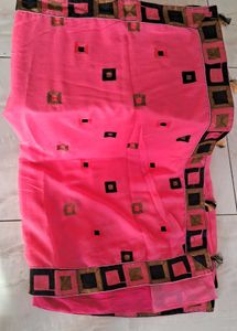 Vibrant Pink Saree with Geometric Border