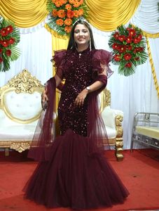 Maroon Sequin Embellished Gown