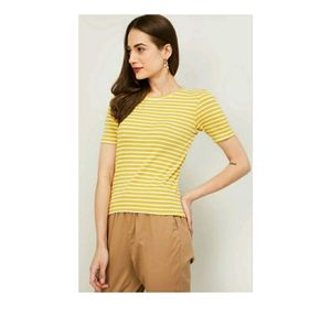 Lifestyle - Bosinni Yellow (Mustard &amp; White Stripped) Ribbed Top | In the Size XS Stretchable