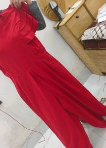 Red Ruffle Sleeve Jumpsuit