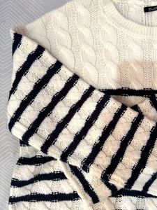 Cream &amp; Navy Striped Knit Sweater
