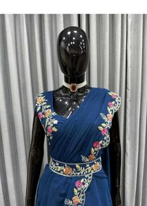 Elegant Embroidered Navy Blue Dress
