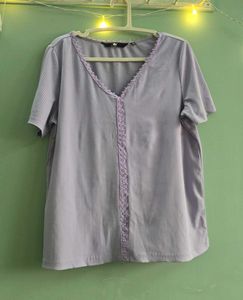 Light Purple Ribbed V-Neck Top