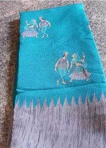 Women Khadi Silk Designer Saree Blue And Grey