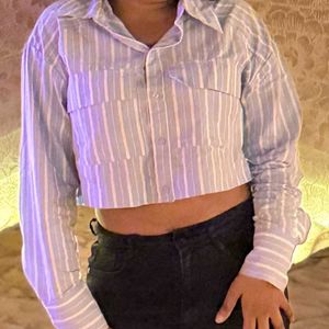 Striped Cropped Button-Up Shirt