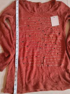 New Rust Embellished Knit Top