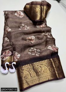 Elegant Brown Saree with Gold Border