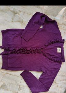Purple Ruffle Knit Cardigan
