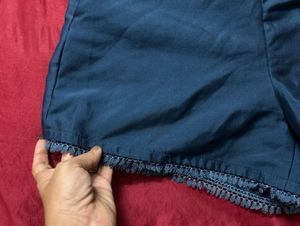 Navy Blue High-Waisted Shorts with Fringe