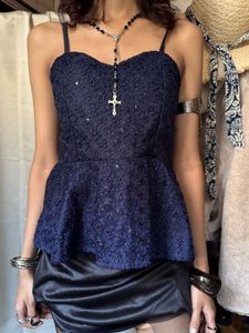 Navy Sequin Peplum Top
