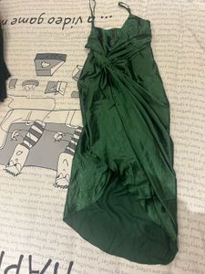 Emerald Luxe Satin Twist Dress
