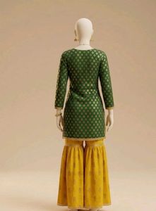 Green Kurta Set with Yellow Sharara Pants