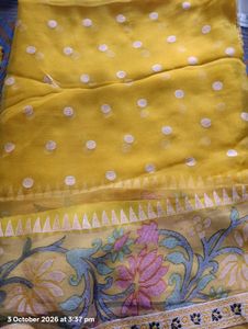 Vibrant Yellow Saree with Polka Dots