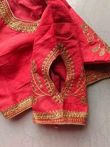 Vibrant Red Saree with Gold Border