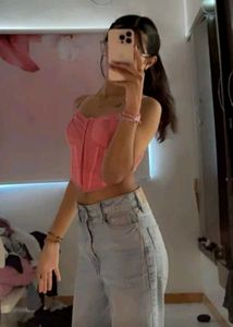 Pink Embroidered Corset Cami Top