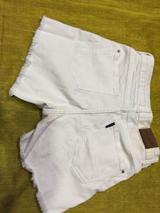 White Denim Shorts with Aztec Trim