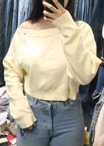 Butter Yellow one Off-Shoulder Ribbed Top
