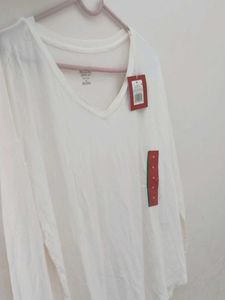 White V-Neck Long Sleeve Tee - Medium( Pack 2)