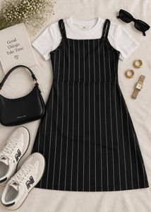 🖤Black Pinstripe Midi Dress ✨