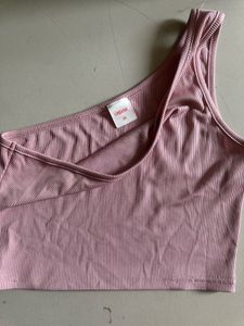 Pink One-Shoulder Ribbed Crop Top