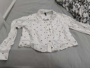 White Polka Dot Button-Up Shirt