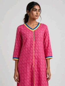 Vibrant Pink Kurta with Yellow & Blue Accents