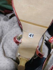 Embellished Red &amp; Gold Sandals heels 👠👠👠