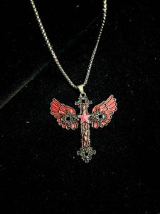 Gothic Winged Cross Pendant Necklace