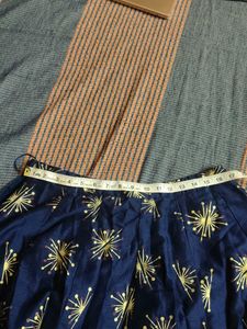 Navy Blue Skirt with Golden Starburst Print