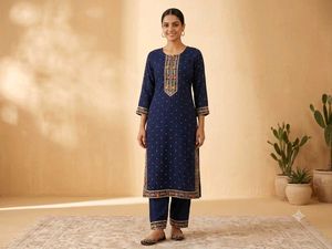 Elegant Navy Blue Embroidered Kurta Set