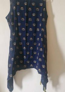 Boho chic Navy Blue Printed Asymmetric Kurti