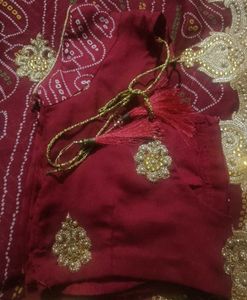 Maroon Bandhani Saree with Embellishments