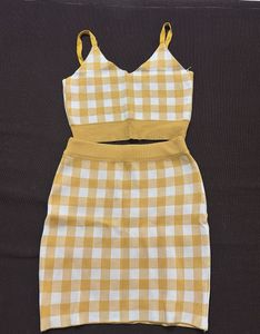 Yellow Gingham Crop Top & Skirt Set