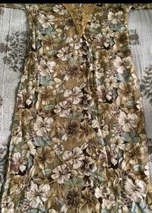 Floral Print Kurta with Embellished Neckline