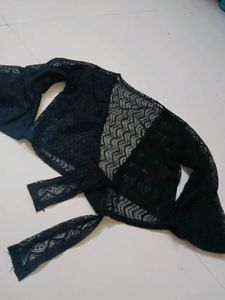 Black Lace Tie-Front Kimono Cardigan