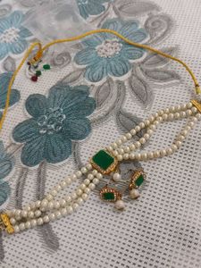 Elegant Pearl &amp; Ruby Choker Set combo of 2