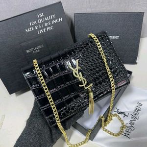 YVES SAINT LAURENT *YSL*KATE BLACK CROCO SLINGBAG