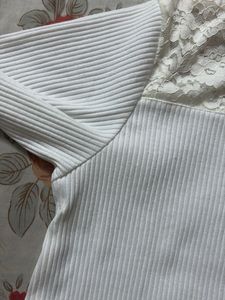 White Lace Trim Top with Bow