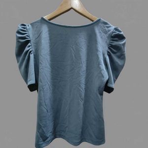 Blue Puff Sleeve Square Neck Top