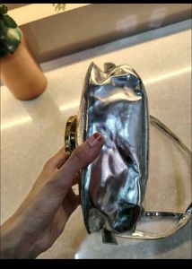 Sparkling Silver Croc Embossed Hobo Bag