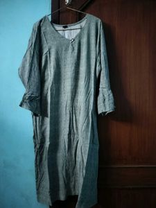 Gray V-Neck Long Sleeve Dress