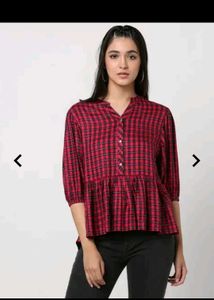 Red Plaid Peplum Top