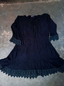 Black Kurta with Lace Detail