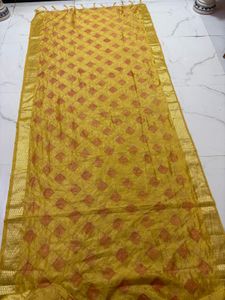 Vibrant Yellow Saree with Orange Motif