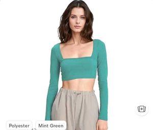 Teal Square Neck Long Sleeve Crop Top