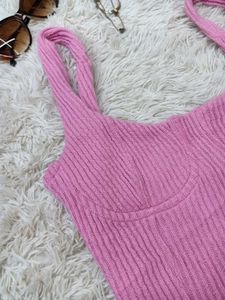 Pink Ribbed Crop Top