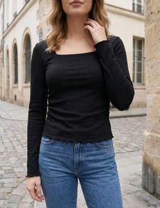 SHEIN Chic Black Square Neck Long Sleeve Top