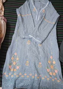 Designer Grey  Kurta with Straight Pants &amp; Plain D