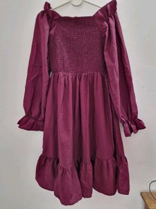 Burgundy Mini Dress - Ruffle Hem