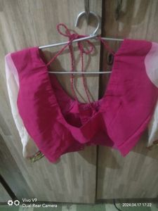 Pink &amp; White Embroidered Saree